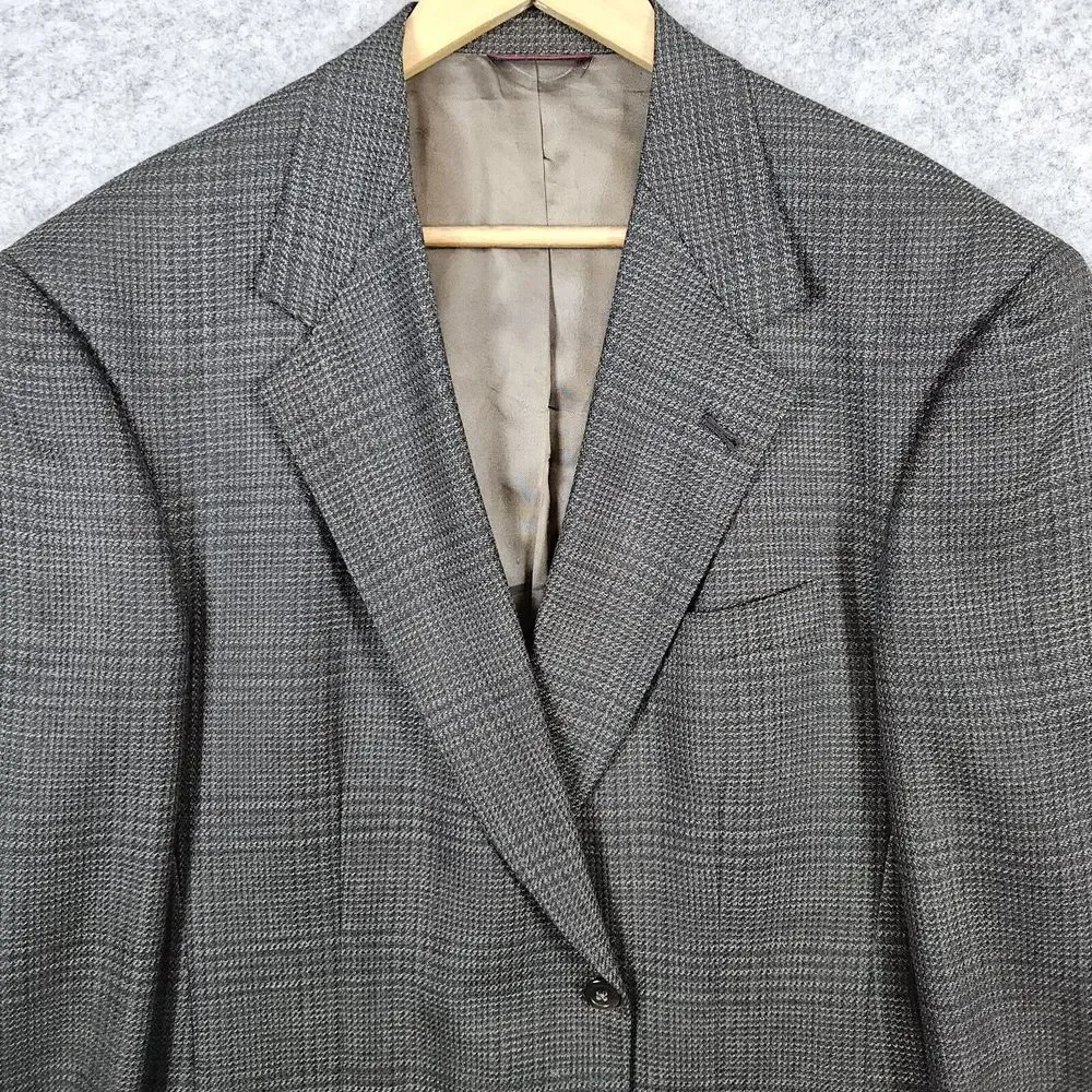 Hart Schaffner & Marx Men's Blazer Size 42L‎ (44) Pure New Wool Brown Windowpane